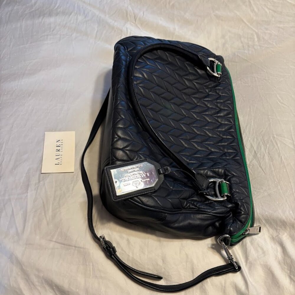 RALPH LAUREN Navy/Green Quilted Leather Bag with Dust Bag - Excellent Condition - Picture 5 of 16